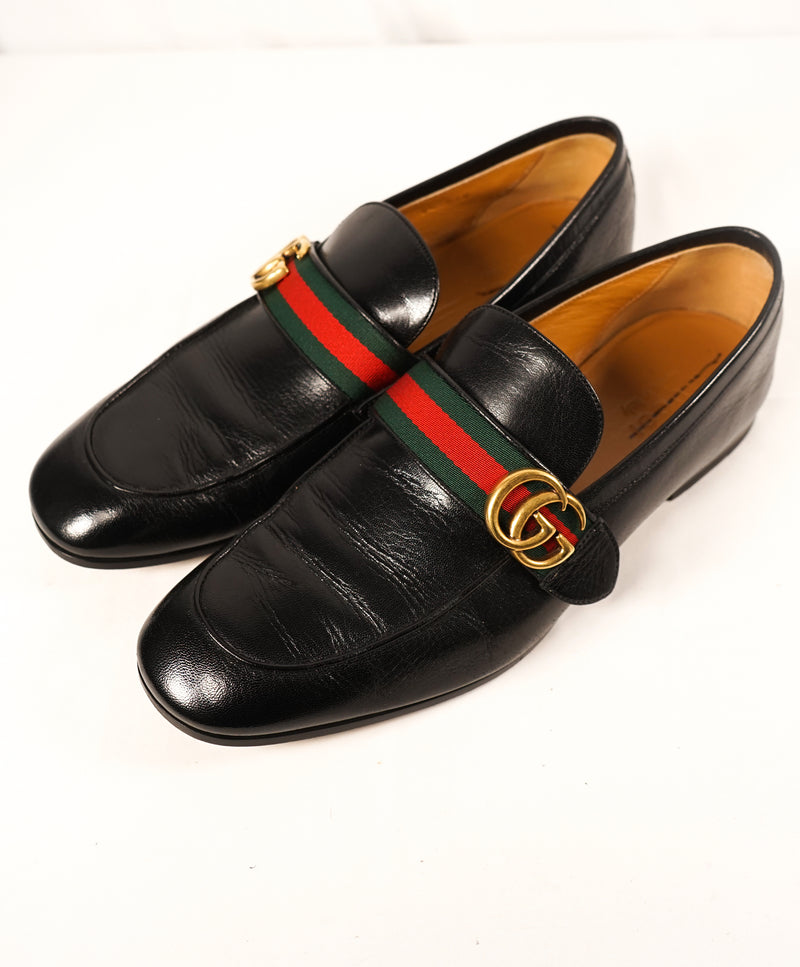 Gucci Leather Loafer With Double G And Web in Black for Men