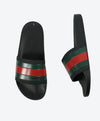 GUCCI - Iconic Green & Red Stripe Slides "72" Slippers - 9
