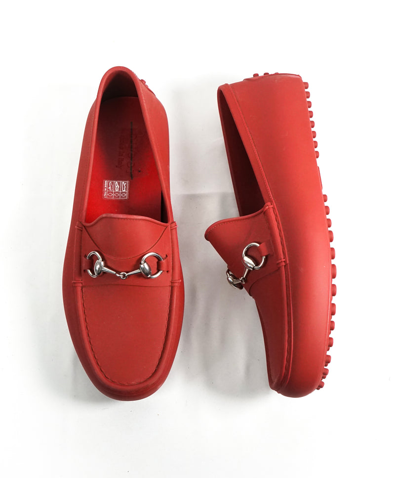 GUCCI Red Rubber Horsebit Loafers Boat Yacht Shoes 10 Luxe Hanger