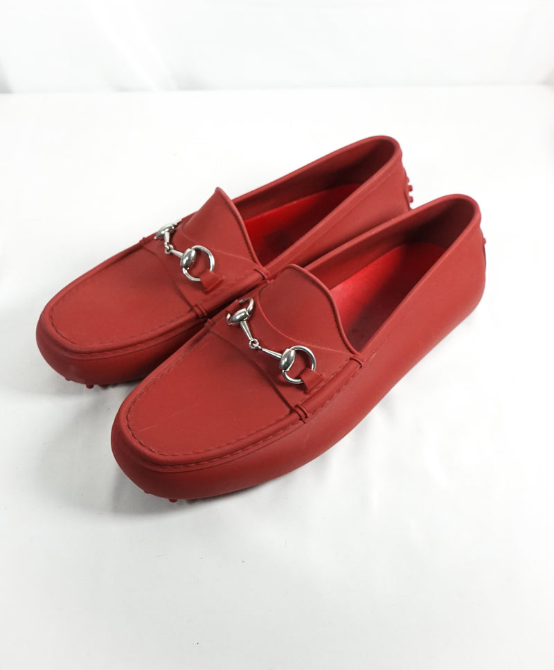 GUCCI - Red Rubber Horsebit Loafers Boat/Yacht Shoes - 10