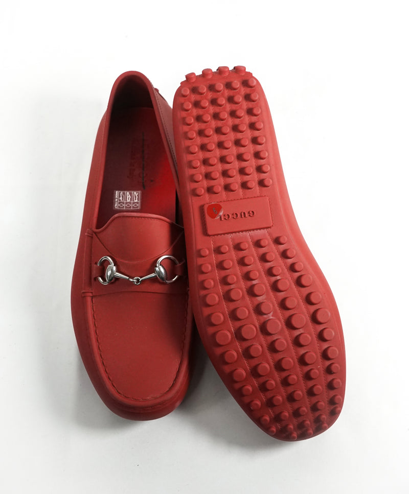 GUCCI - Red Rubber Horsebit Loafers Boat/Yacht Shoes - 10