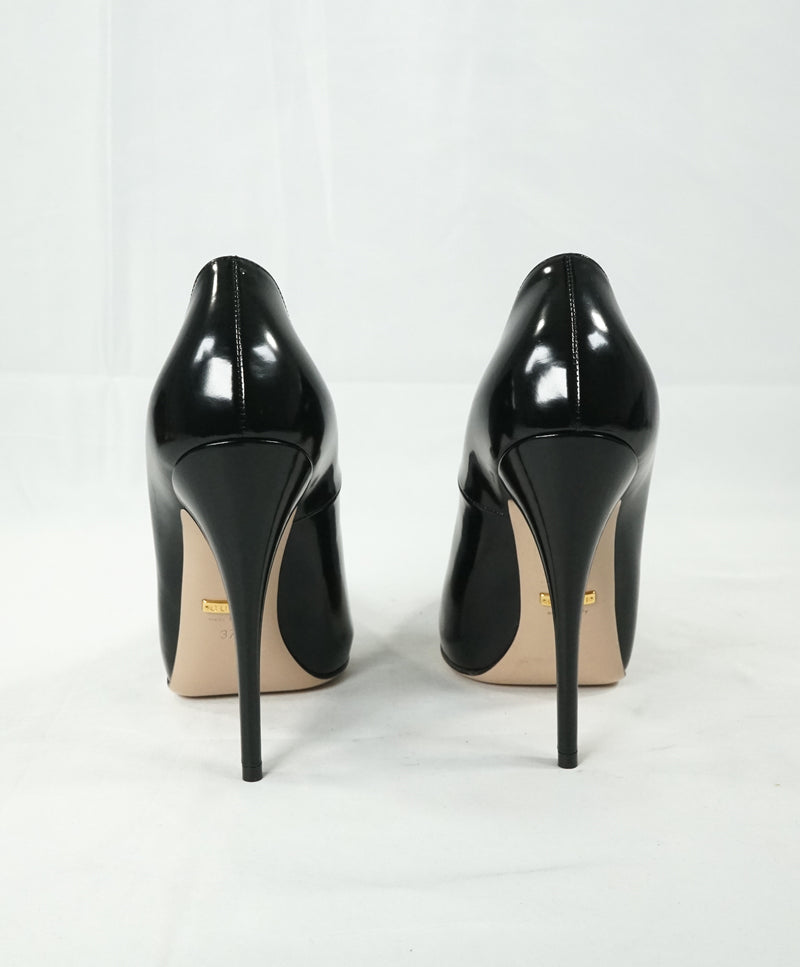 GUCCI - Black Patent Leather Round Toe High Heel Pumps- 7