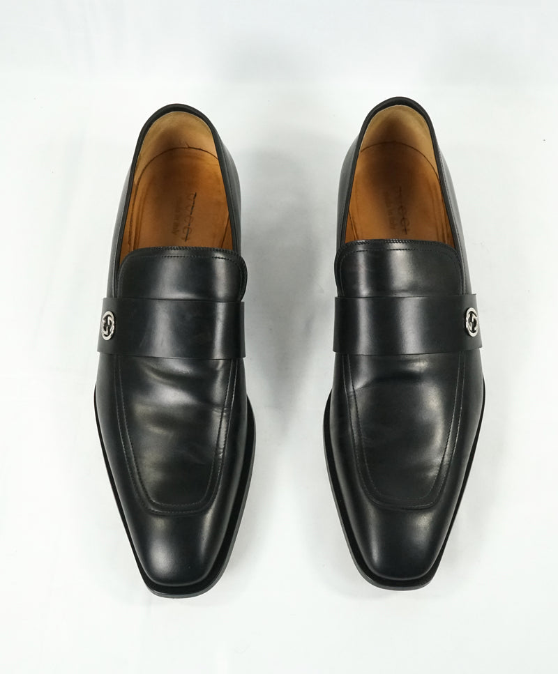 GUCCI Broadwick Black GG Logo Strap Loafers 14 Luxe Hanger