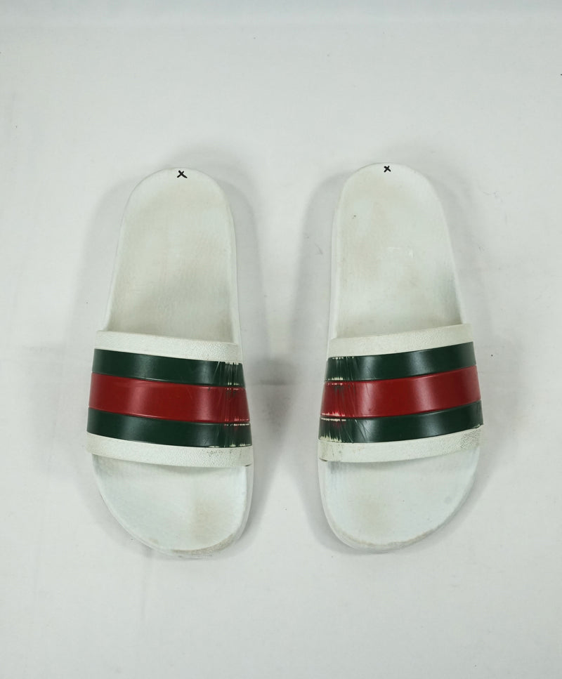 White and red gucci slides hotsell