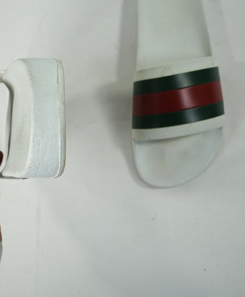 GUCCI - Iconic Green & Red Slides "72" White Slippers - 8