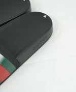GUCCI -Iconic Green & Red Stripe Slides "72" Black Slippers - 8