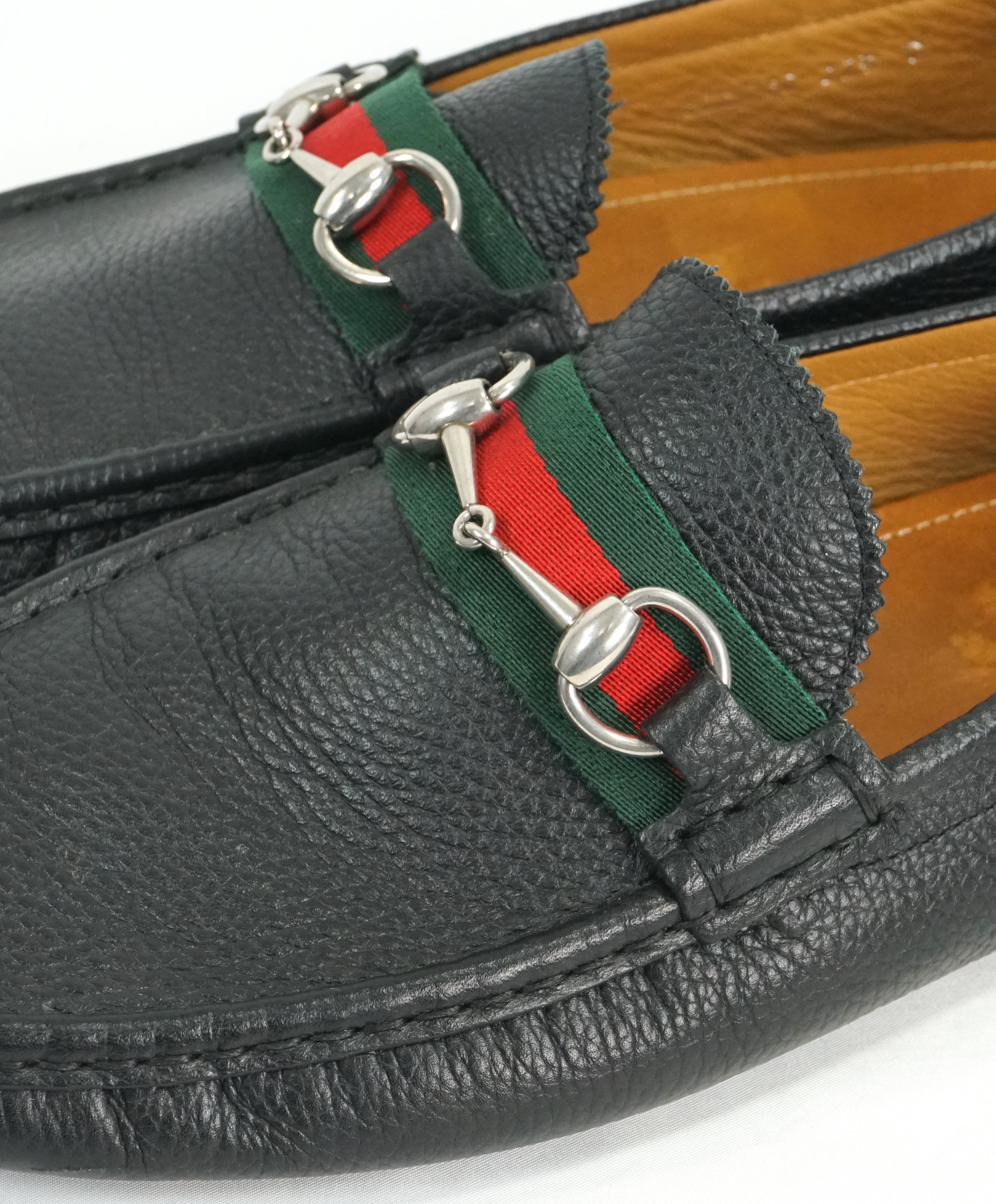 GUCCI - Black Horse-Bit Driving Loafers With Web Detail - 12.5
