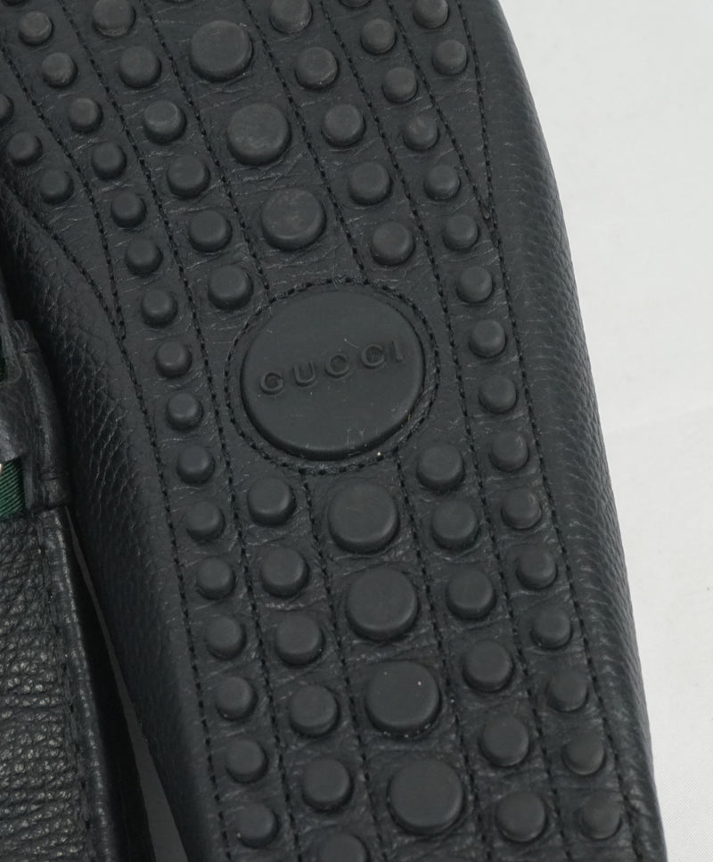 GUCCI - Black Horse-Bit Driving Loafers With Web Detail - 12.5