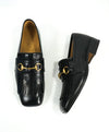 GUCCI - "Malaga" Kid Polly Kiltie Black & Gold Horsebit Fringe Loafers - 7