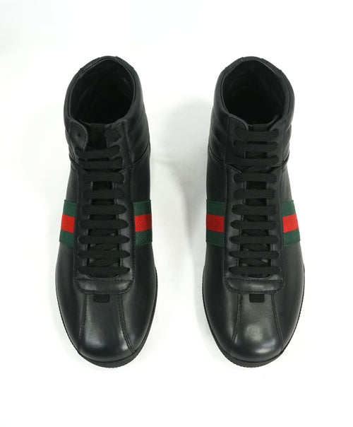 GUCCI - Red & Green Logo Stripe GG High-Top Black Sneakers - 6G / 6.5 US