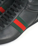 GUCCI -Red and Green Logo Stripe GG High-Top Black Sneakers - 6G / 6.5 US
