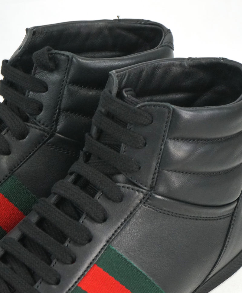 GUCCI -Red and Green Logo Stripe GG High Top Black Sneakers - 6G / 6.5 US