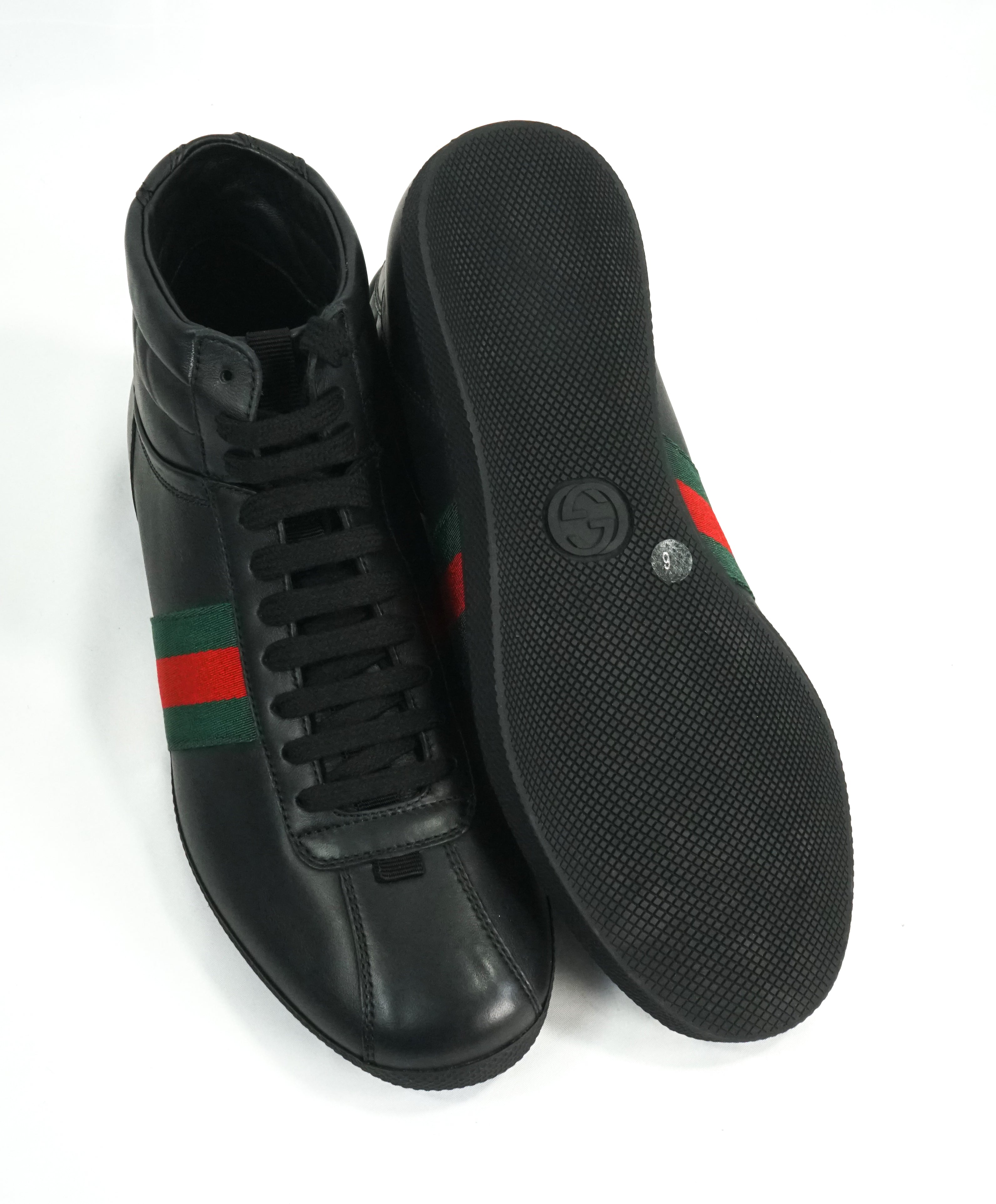 GUCCI -Red & Green Logo Stripe GG High Top Black Sneakers- 6G / 6.5 US