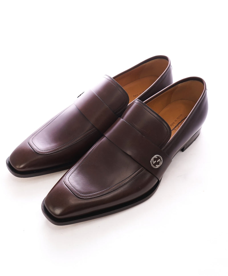 GUCCI - Broadwick Brown GG Logo Loafers - 12