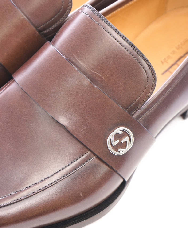 GUCCI - Broadwick Brown GG Logo Loafers - 12