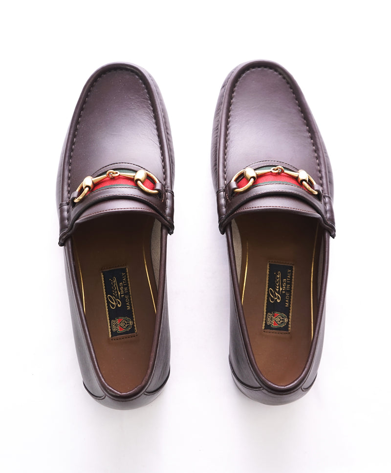 GUCCI - Horse-bit Leather sole Loafers Brown With Logo Detail Iconic Style - 9.5