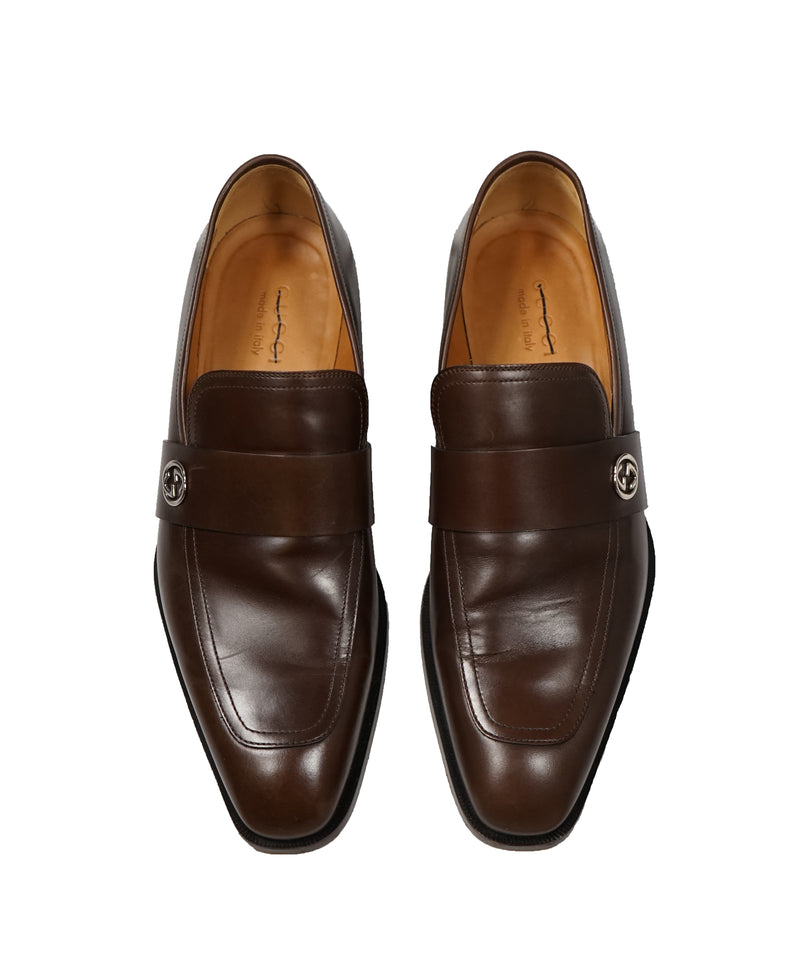 GUCCI - Broadwick Brown GG Logo Loafers - 9