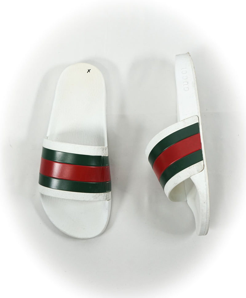GUCCI - Iconic Green & Red Slides "72" White Slippers - 7