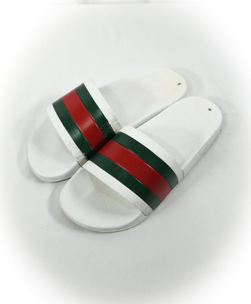 GUCCI - Iconic Green & Red Slides "72" White Slippers - 7