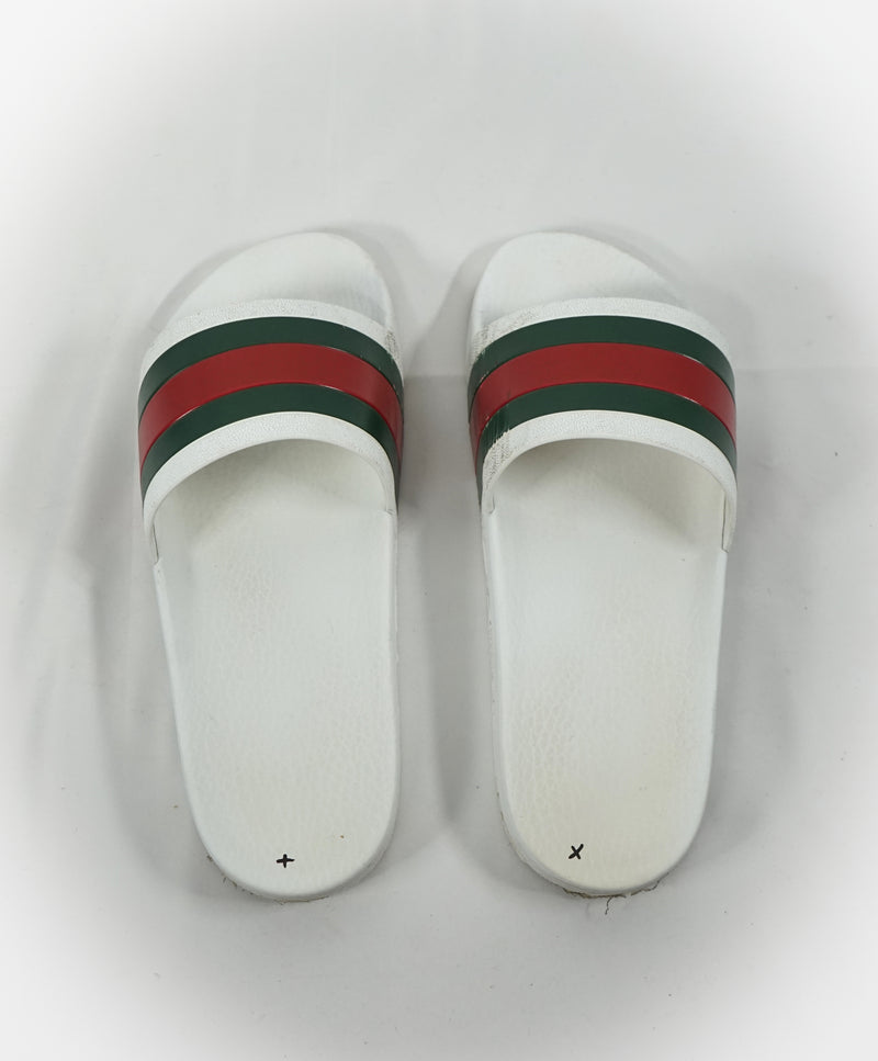 GUCCI - Iconic Green & Red Slides "72" White Slippers - 7