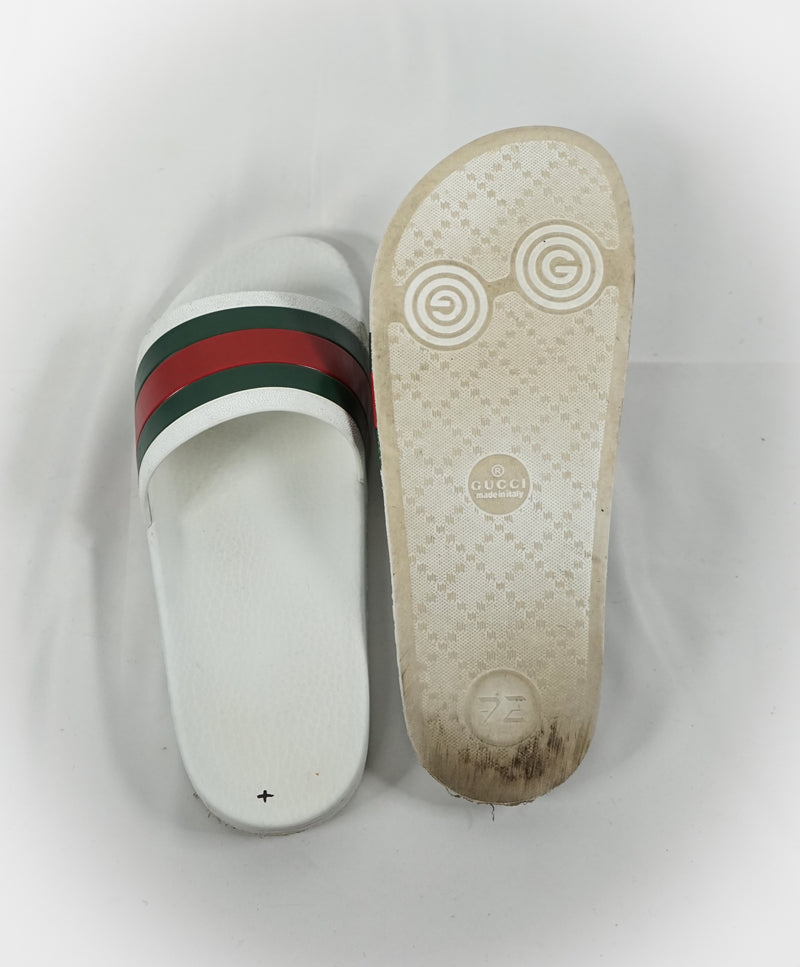 GUCCI - Iconic Green & Red Slides "72" White Slippers - 7