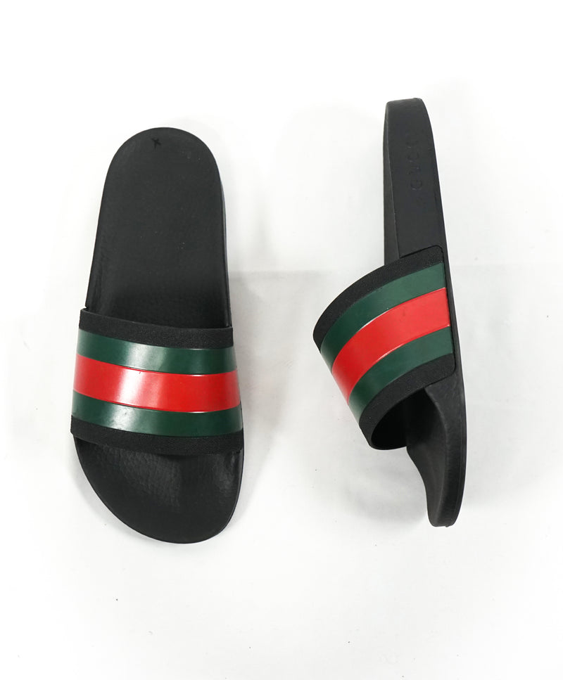 GUCCI - Iconic Green & Red Stripe Slides "72" Slippers - 8