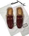 GUCCI - "Princeton" Fur Lined Open Back Loafers Slides Burgundy - 8.5US