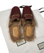 GUCCI - "Princeton" Fur Lined Open Back Loafers Slides Burgundy - 10.5US