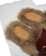 GUCCI - "Princeton" Fur Lined Open Back Loafers Slides Burgundy - 8.5US