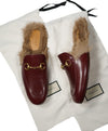 GUCCI - "Princeton" Fur Lined Open Back Loafers Slides Burgundy - 10.5US