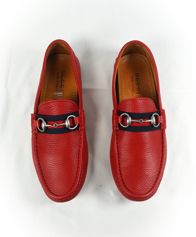 GUCCI - Red Horse-Bit Driving Loafers With Web Detail - 8