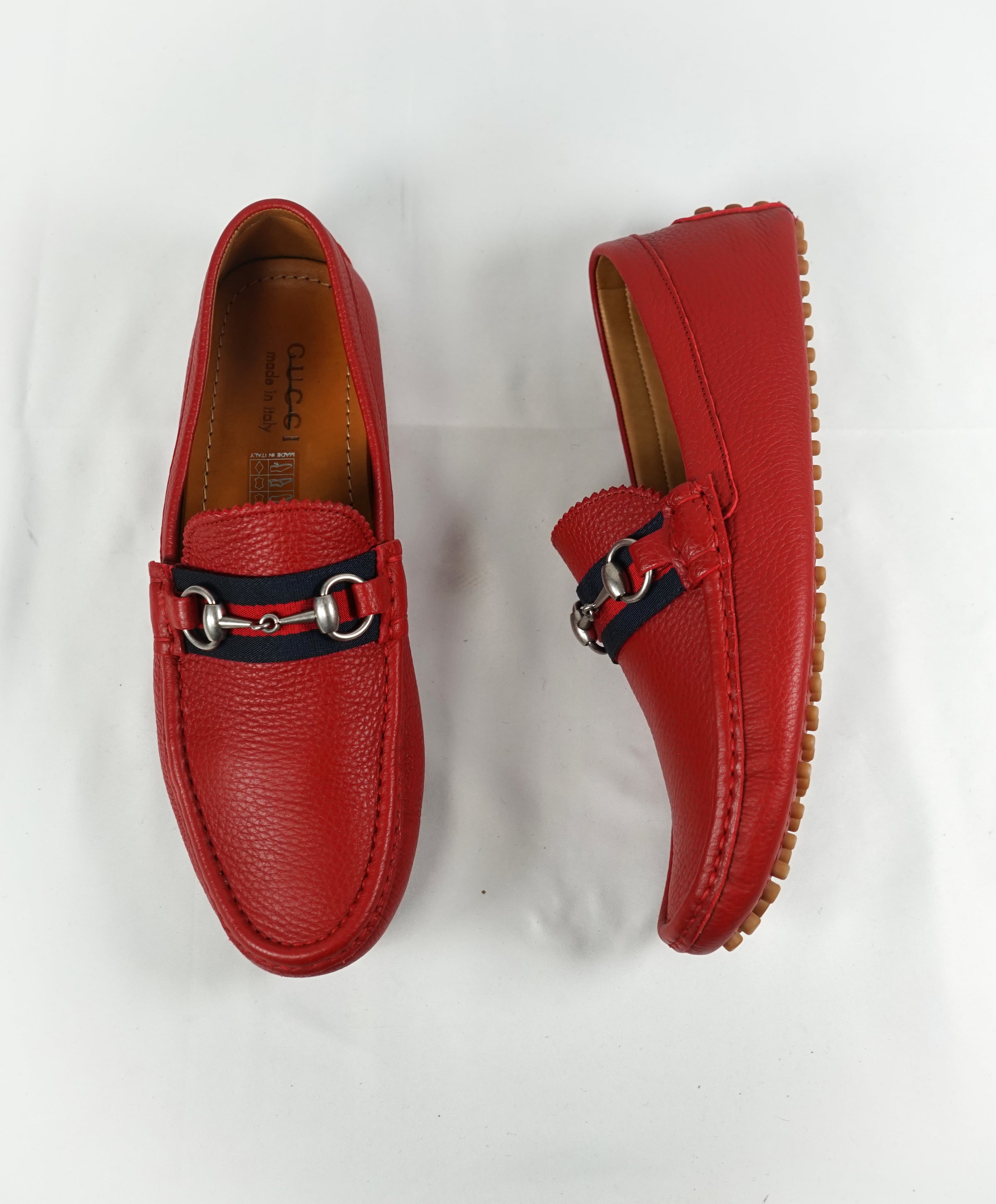 Evaluering Niende boom GUCCI - Red Horse-Bit Driving Loafers With Web Detail - 8 – Luxe Hanger