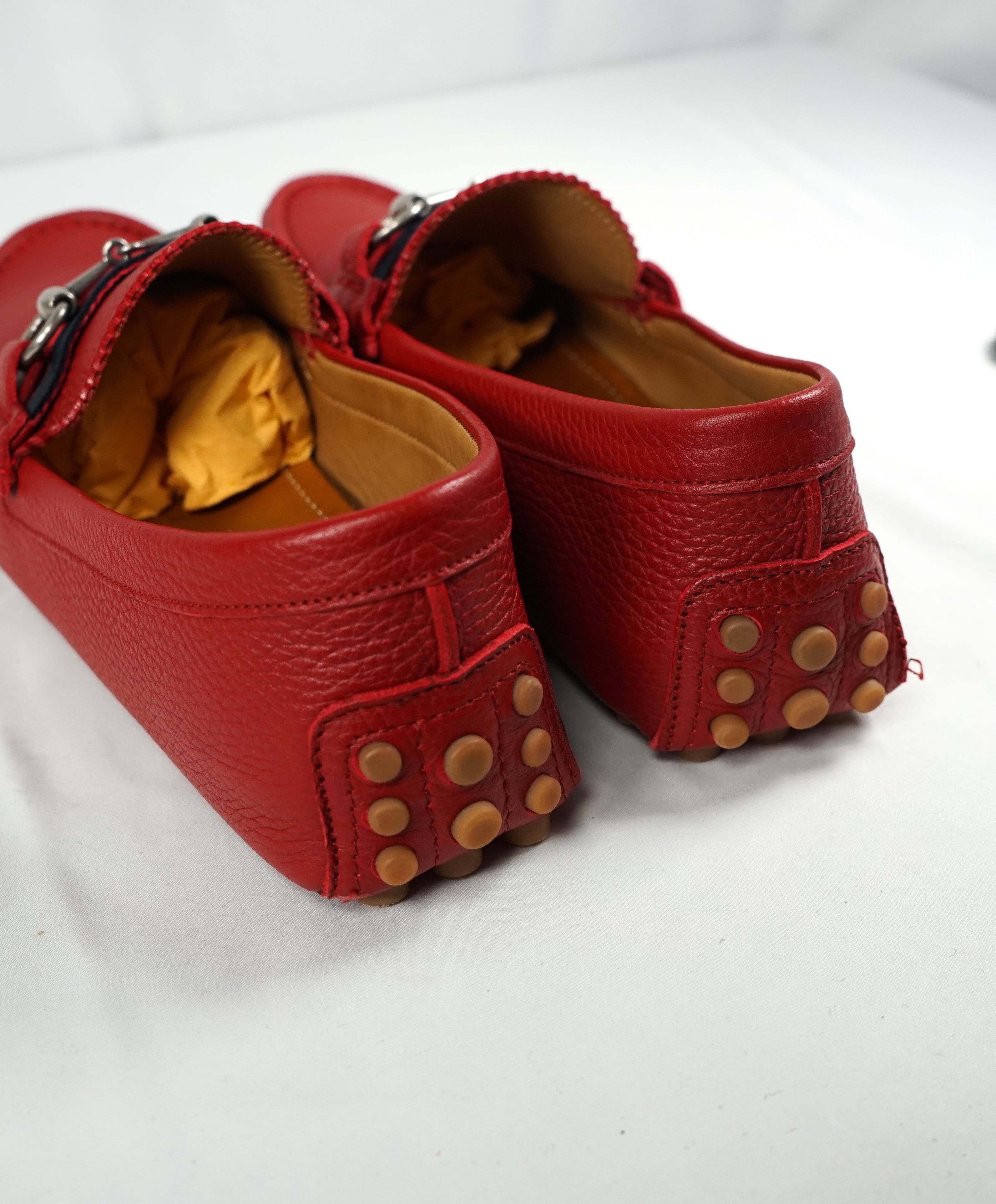 GUCCI - Red Horse-Bit Driving Loafers With Web Detail - 8