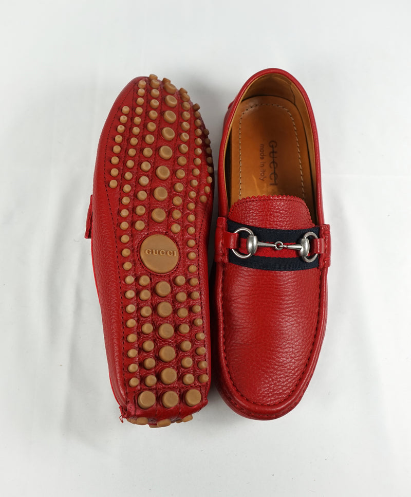 GUCCI - Red Horse-Bit Driving Loafers With Web Detail - 8