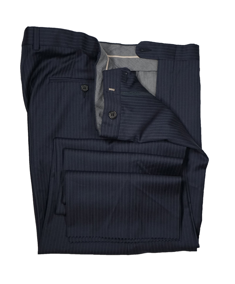 HICKEY FREEMAN - Wool Flat Front Dress Pants Navy & Ivory Pinstripe - 35W