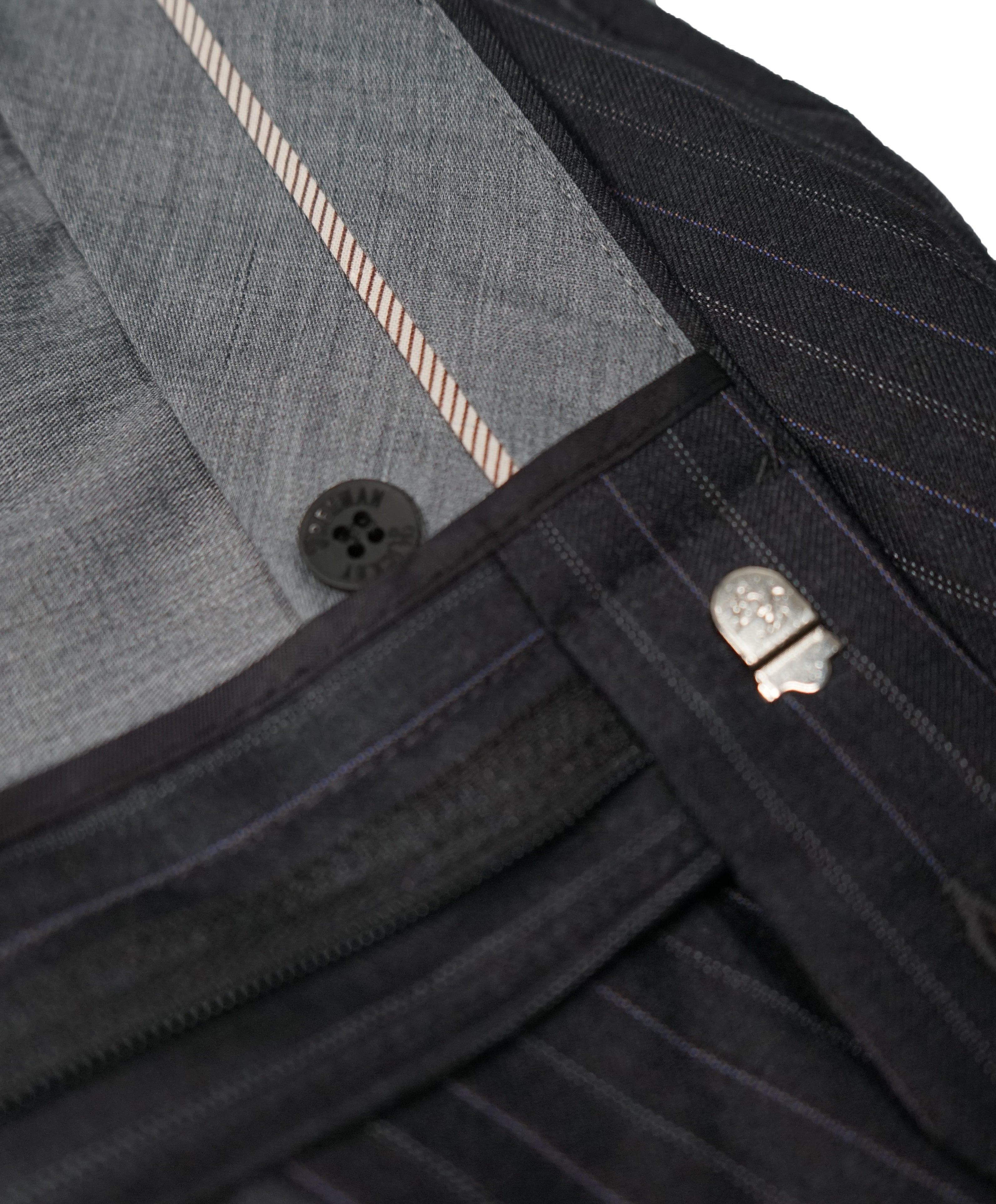 HICKEY FREEMAN - Wool Flat Front Dress Pants Purple Pinstripe - 38W