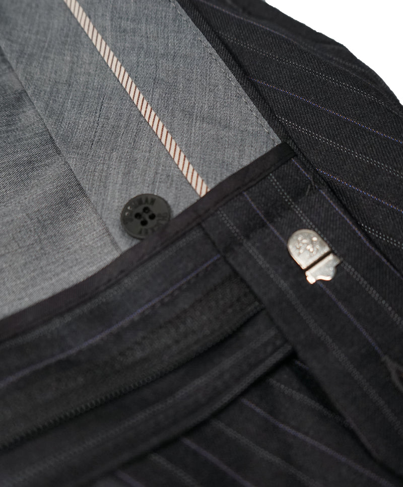 HICKEY FREEMAN - Wool Flat Front Dress Pants Purple Pinstripe - 38W