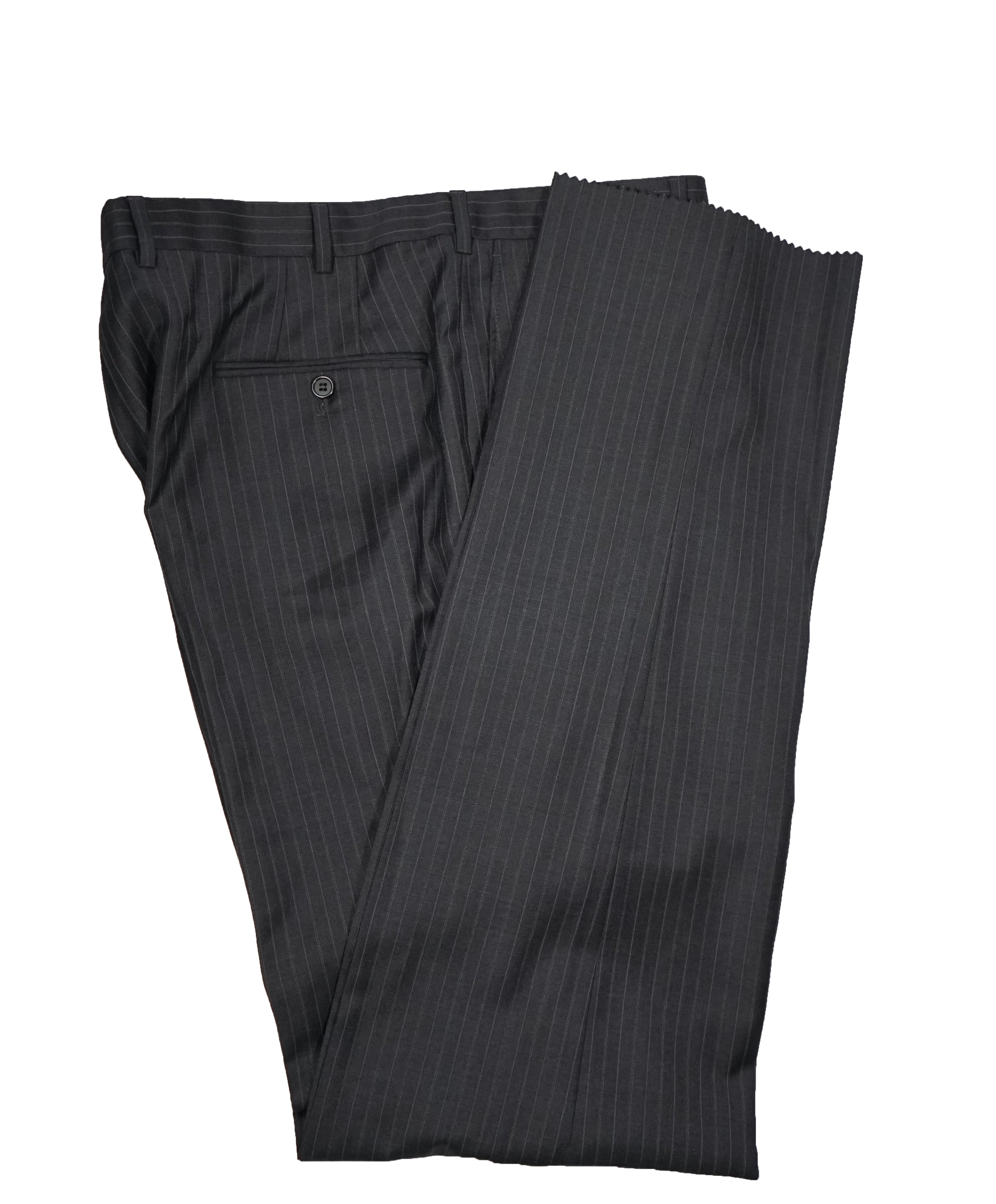 HICKEY FREEMAN - Wool Flat Front Dress Pants Purple Pinstripe - 38W