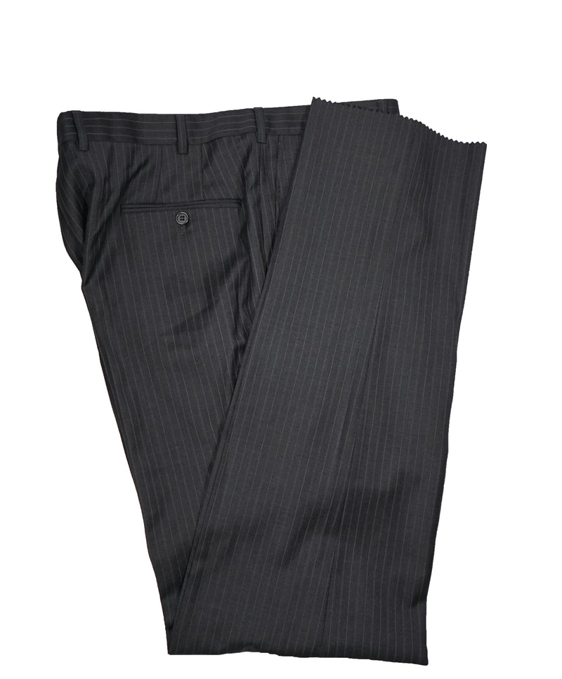 HICKEY FREEMAN - Wool Flat Front Dress Pants Purple Pinstripe - 38W