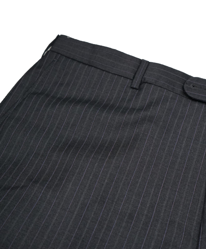 HICKEY FREEMAN - Wool Flat Front Dress Pants Purple Pinstripe - 38W