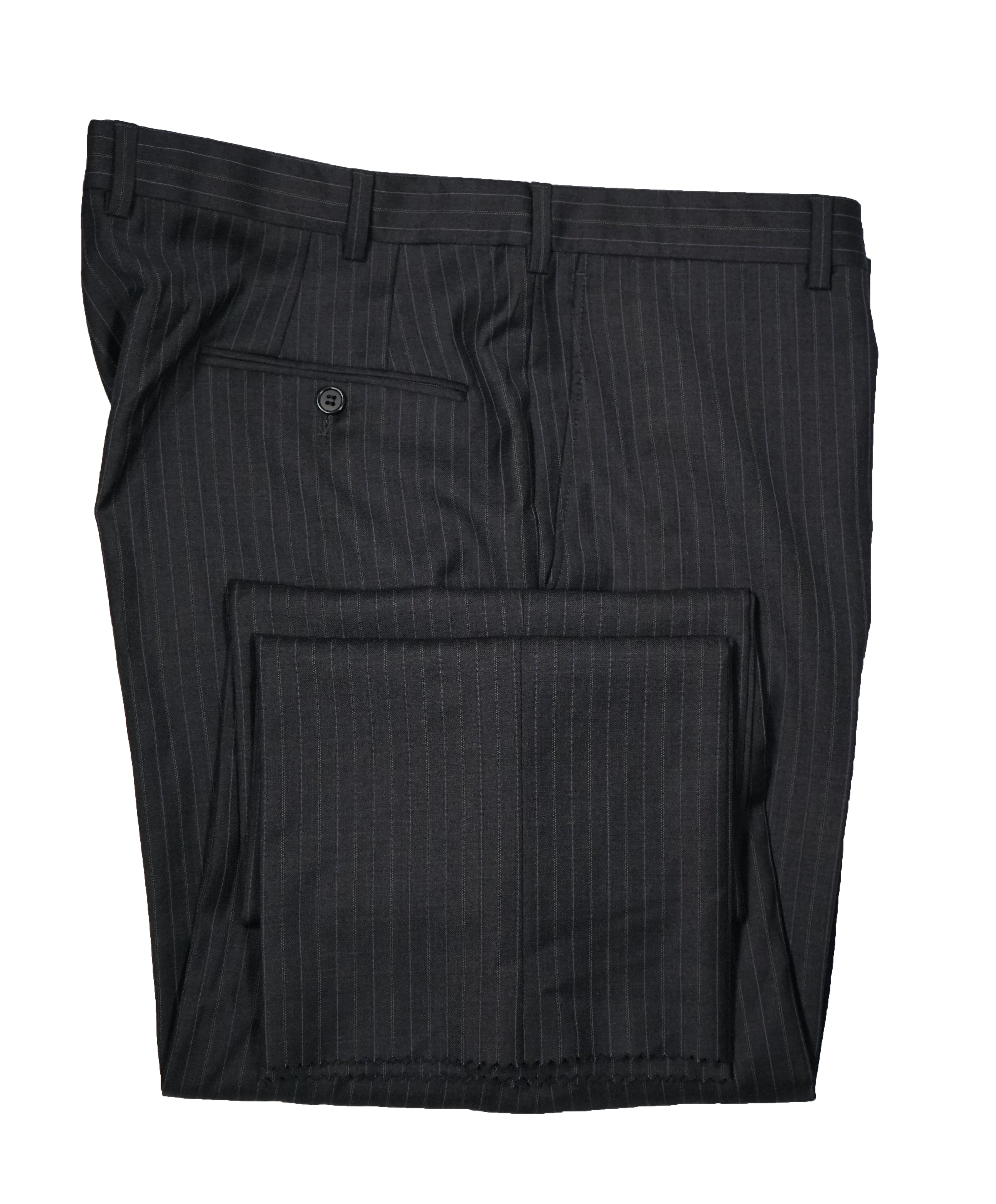 HICKEY FREEMAN - Wool Flat Front Dress Pants Purple Pinstripe - 38W