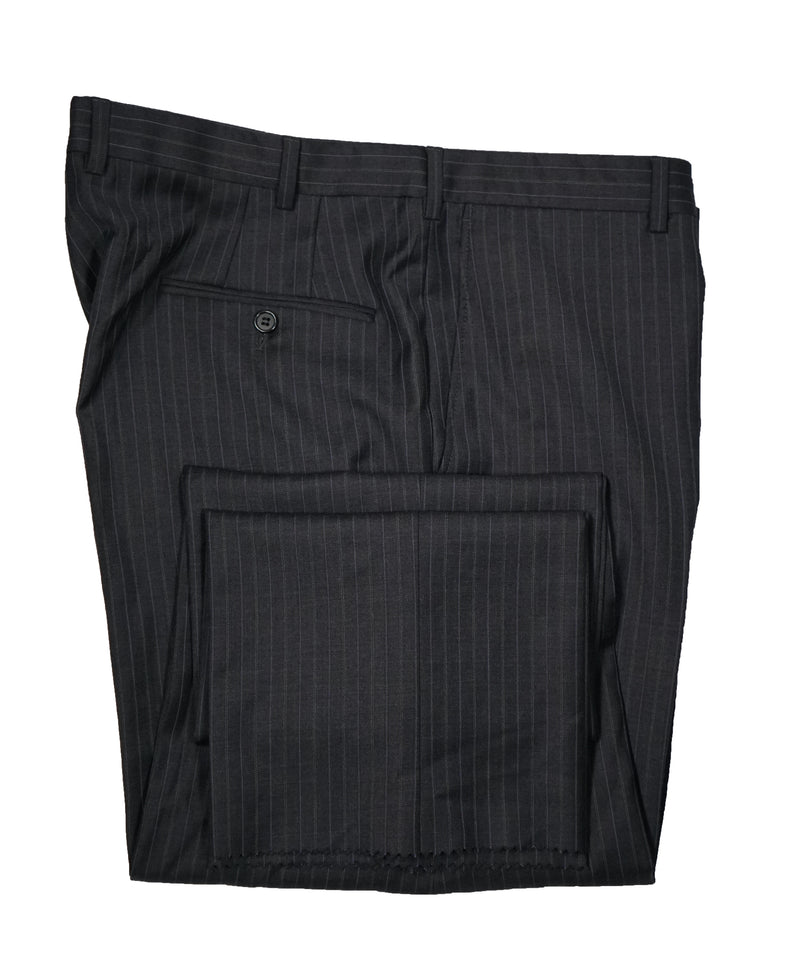HICKEY FREEMAN - Wool Flat Front Dress Pants Purple Pinstripe - 38W
