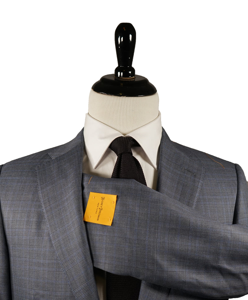 HICKEY FREEMAN / LORO PIANA - Super 150’s Wool/Silk Medium Blue Plaid - 44L