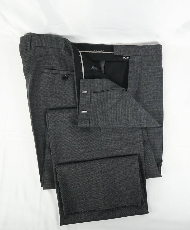 HUGO BOSS - “Sharp1 US" Gray Micro Check Wool Flat Dress Pants - 38W