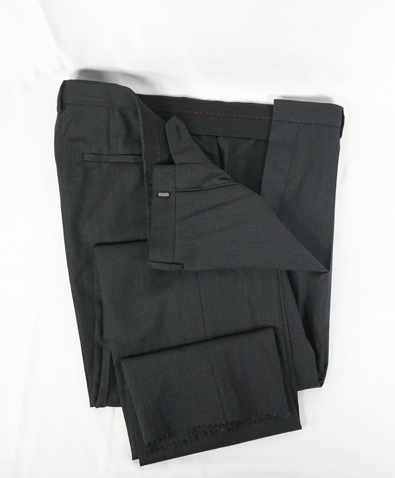 HUGO BOSS - “Astian/Hets" Gray Textured Slim Wool Flat Dress Pants - 36W