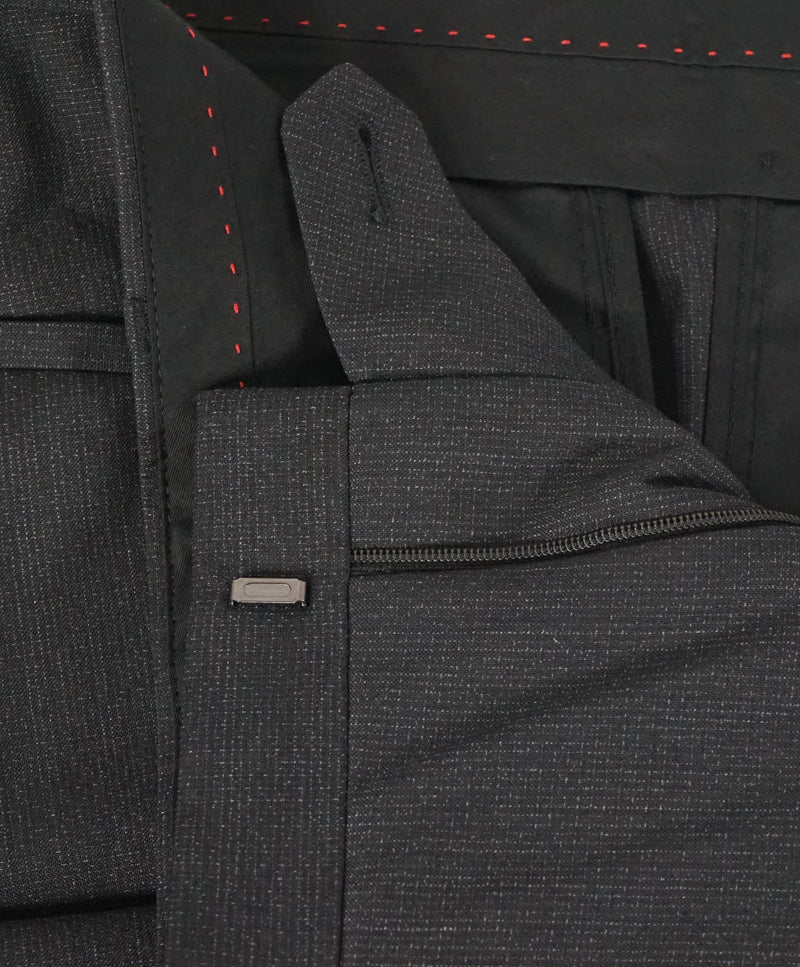 HUGO BOSS - “Astian/Hets" Gray Textured Slim Wool Flat Dress Pants - 36W