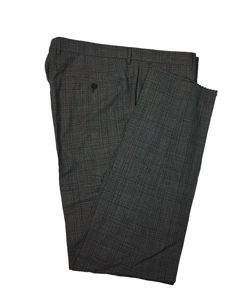 HUGO BOSS- Gray Brown Multi-Check Plaid Flat Front Dress Pants- 39W