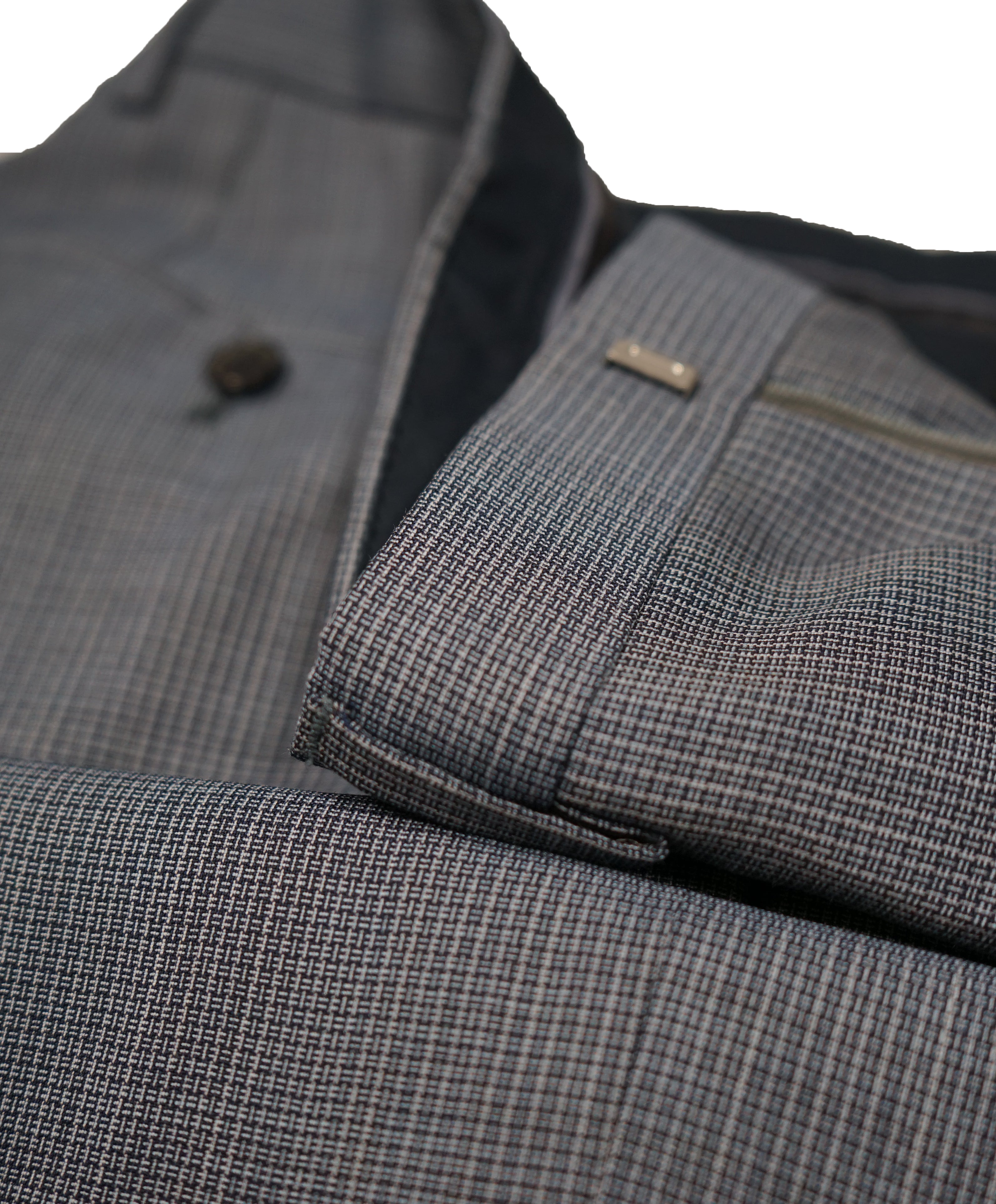 HUGO BOSS -Medium Blue Micro Check Flat Front Dress Pants - 31W