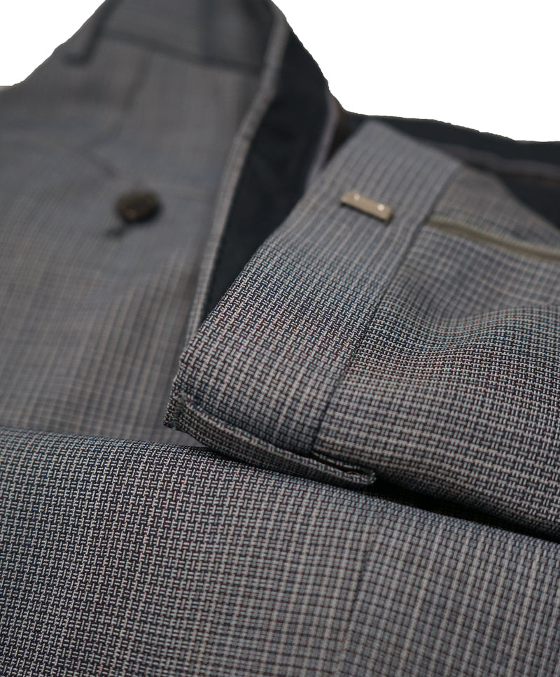 HUGO BOSS -Medium Blue Micro Check Flat Front Dress Pants - 31W