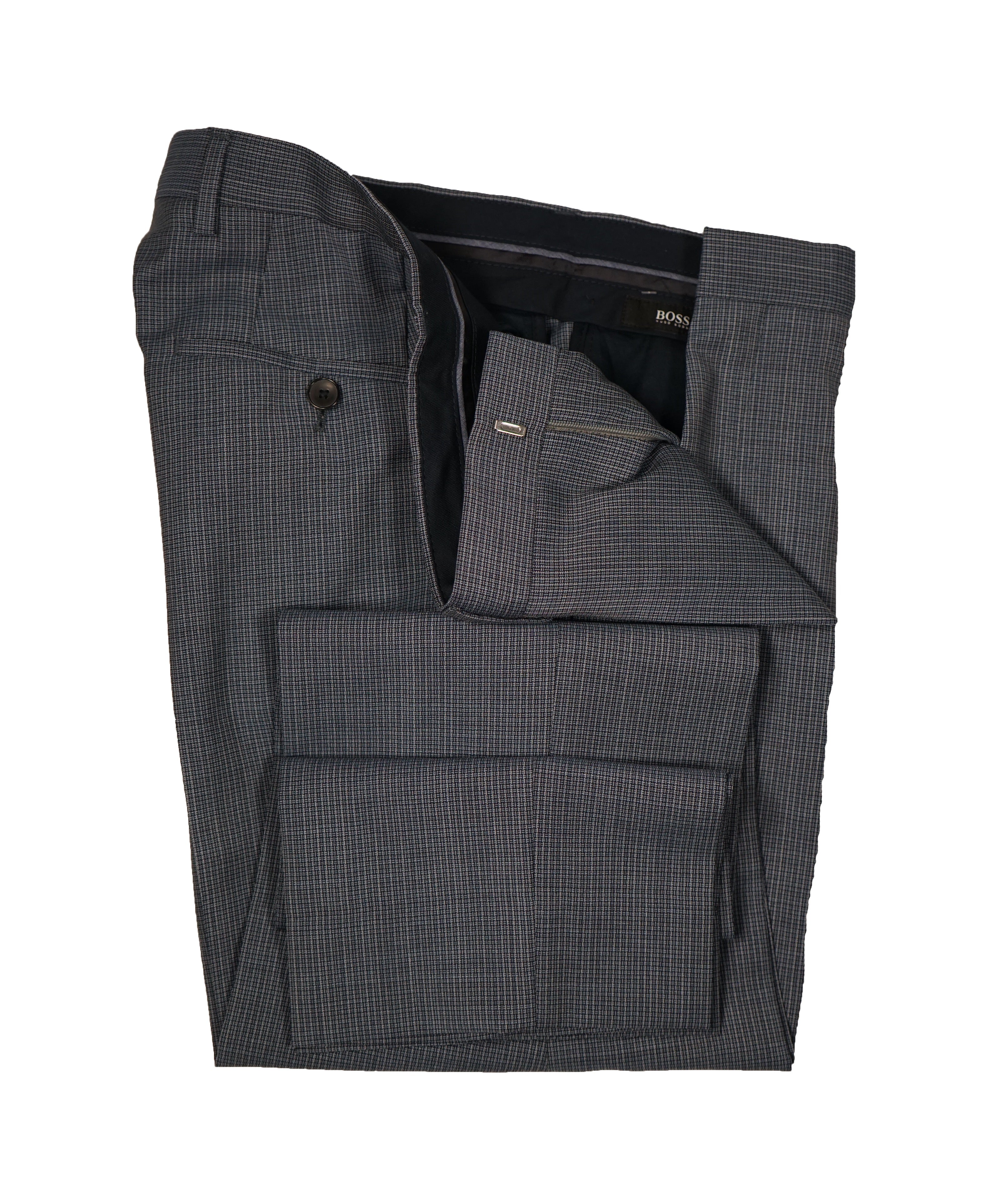 HUGO BOSS -Medium Blue Micro Check Flat Front Dress Pants - 31W
